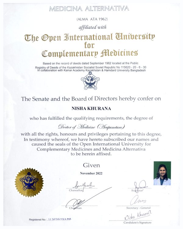 international certificate for acupuncture therapy
