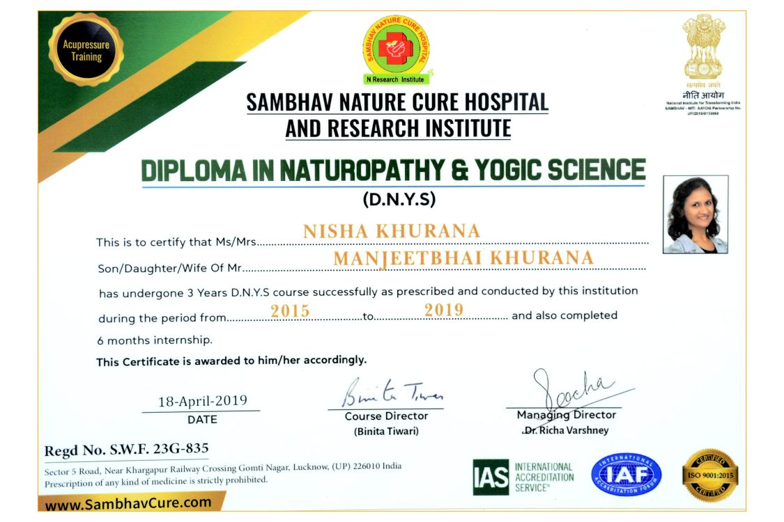 diploma in naturopathy and  yogic science